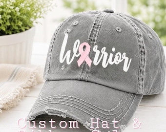 Embroidered Cancer Ribbon Baseball Cap Hat: Pink Breast +, Women's Chemo Support Walk Gift