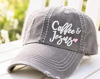 Coffee & Jesus Baseball Cap: Women's Hat, Gift Clothing Present, Modern Boho Christian Style, Heart