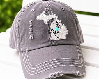 Gorra de béisbol para mujer de Michigan, bordada con corazón, regalo de ropa