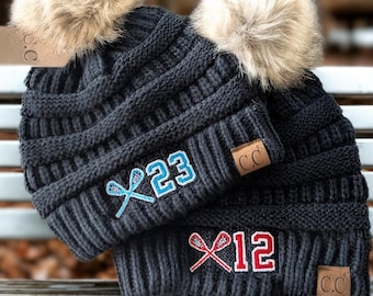 Lacrosse Beanie Fall Winter Hat: Personalized Jersey Team Player Number Cap, Embroidered