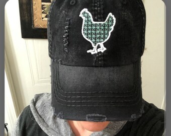 Women's Embroidered Chicken Baseball Cap, Chicken Shape Outline Silhouette Hat, Cute Floral Chicken Flock Gift for Mom Her Wife Boss Owner
