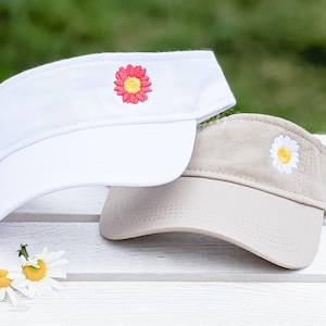 Embroidered Daisy Visor: Women's Floral Hat With Small Daisy Flower Sewn in Corner, Gift image 1