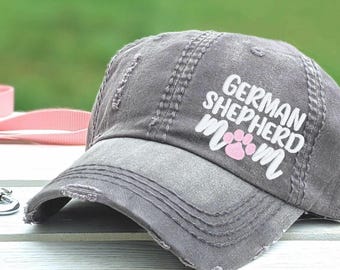 German Shepherd Mom or Mama Hat: Dog Embroidered Paw Print Baseball Cap, Gift Clothing