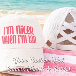 Custom Text CC Ponytail Criss Cross Hat Cap: Beach Lake Cruise Personalized Saying Slogan