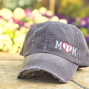 Baseball Mom Hat: Embroidered Distressed Cap, Custom Team Colors, Small Corner Design