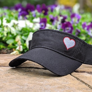 Women&#39;s golf visor, embroidered hat, heart shaped golf ball, golfing golder gift mom wife