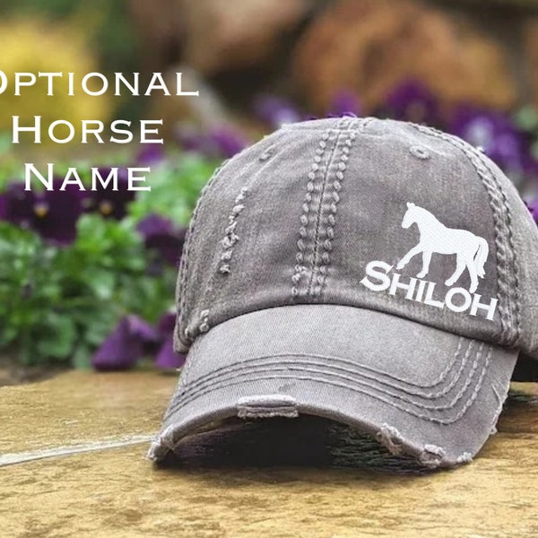 Women's horse hat with optional name custom text, embroidered equestrian baseball cap, cute sewn gift clothing, new pony, owner friend mom