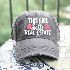 This girl sells real estate hat, women's cute real estate agent baseball cap, clothing gift present, sister friend wife mom, logo custom