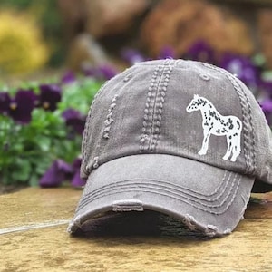 Women&#39;s Appaloosa Horse Embroidered Distressed Baseball Cap
