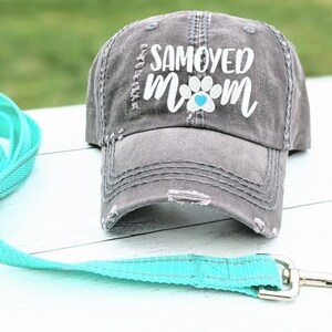 Embroidered Samoyed Mom Mom or Dog Mama Hat: Distressed Cotton Baseball Cap