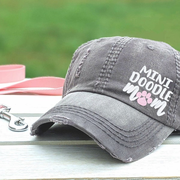 Women's mini doodle goldendoodle dog mom or mama hat, embroidered baseball cap, cute small corner design paw print, for wife owner friend