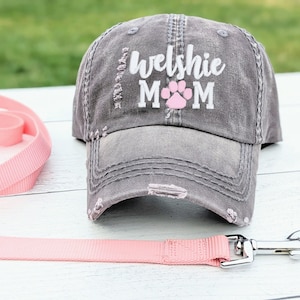 Welsh Terrier Dog Mom Hat: Embroidered Distressed Baseball Cap