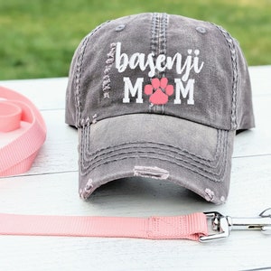 Embroidered Basenji Dog Mom Hat: Distressed Baseball Cap