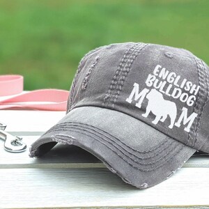 English Bulldog Mom Hat: Embroidered Distressed Baseball Cap