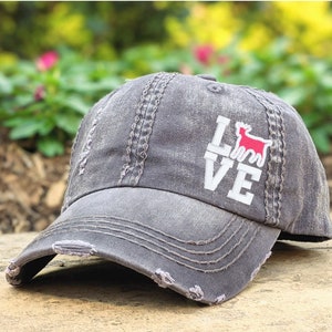 Embroidered Goat Baseball Cap: Women&#39;s Distressed Cotton Hat, Goat Lover Owner Gift
