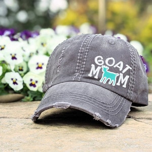 Goat Mom Embroidered Baseball Cap: Distressed Cotton Hat