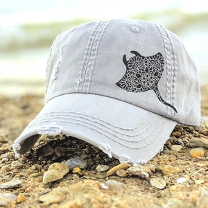 Women's stingray hat, embroidered stingray baseball cap, cute beach trip vacation florida hat, marine biologist deep sea diver gift clothing