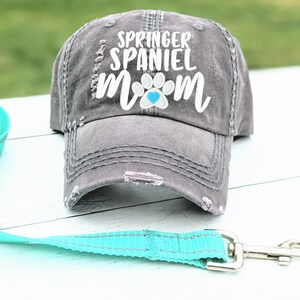 Springer Spaniel Dog Mom or Mama Hat: Embroidered Distressed Baseball Cap