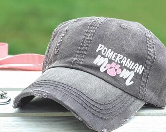 Pomeranian Mom or Mama Hat: Dog Embroidered Paw Print Baseball Cap, Gift Present Clothing