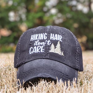 Hiking Hair Don't Care Hat: Trees Embroidered Baseball Cap, Gift Clothing Present