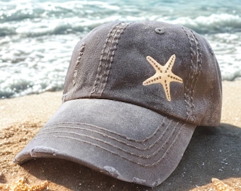 Embroidered Starfish Baseball Cap: Women's Hat, Beach , Gift Clothing Present