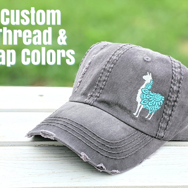 Llama women's embroidered hat, custom llama baseball cap, colorful cute floral gift clothing, gift for mom mama owner farm sister friend