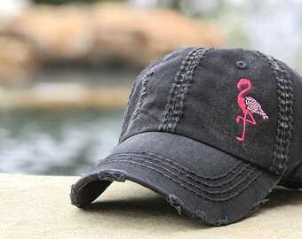 Pink Flamingo Cap. Four Flamingos on a 