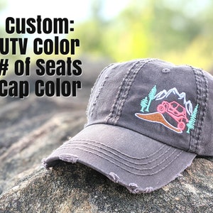 Custom Embroidered UTV SXS Hat: Women&#39;s Distressed Cotton Baseball Cap Mountains Trees