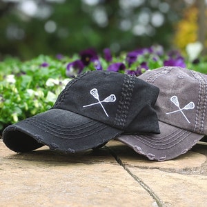 Women&#39;s lacrosse sticks hat with optional player jersey name number, cute lax lacrosse baseball cap, gift clothing present mom player friend