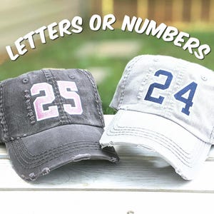 Number or Letter hat, custom number hat, custom letter hat, women&#39;s hat with number, hat with player number, varsity baseball cap, football