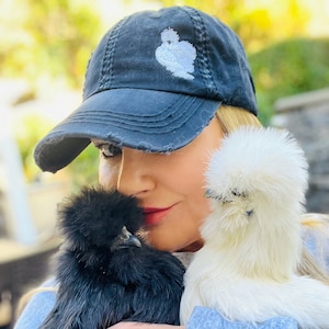 Embroidered Silkie Chicken Baseball Cap: Women&#39;s Distressed Cotton Hat, Sewn Not A Patch