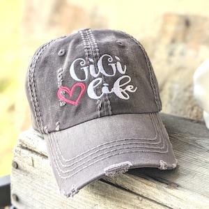 GiGi Life Embroidered Baseball Cap: Distressed Cotton Hat With Heart