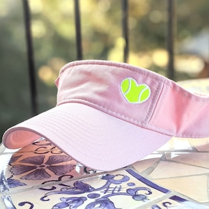 Women&#39;s Tennis Visor, tennis visor, visor with tennis ball, visor with tennis heart, tennis mom visor, tennis player gift, tennis team visor