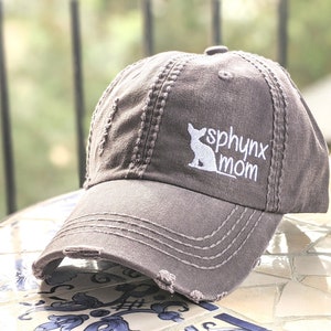 Sphynx Mom Embroidered Distressed Baseball Cap - Hairless Cat Hat, Gift for Owner, Women&#39;s