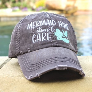 Mermaid Hair Don&#39;t Care Baseball Cap - Women&#39;s Distressed Beach Hat