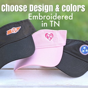 Embroidered Tennessee Tri Star Visor: TN State Flag Hat Heart Shape