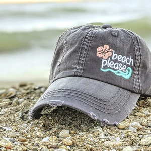 Women's beach hat, embroidered beach please trip vacation baseball cap, funny cute pun in hat corner, florida maui cruise hawaii mexico gift