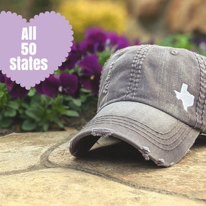 Women's embroidered state hat, custom TX Texas or all 50 states baseball cap, hat with your state, gift clothing present housewarming cute