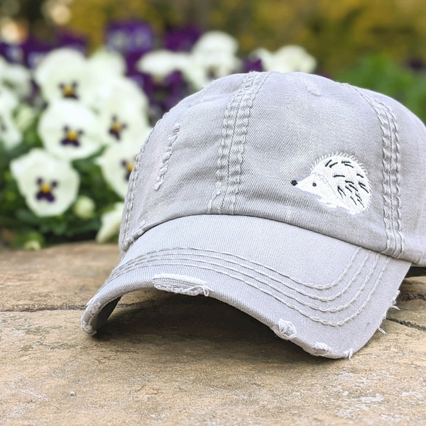 Women's embroidered hedgehog hat, custom baseball cap, cute small tiny corner hedgehog, gift present for owner lover wife mom friend