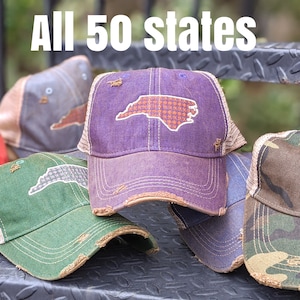 Women&#39;s state shape outline trucker mesh back baseball hat, vintage wash colorful lightweight adjustable, north south carolina georgia gift