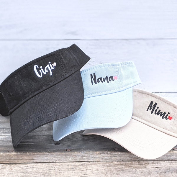 Women's embroidered custom text visor with name, cute gift present visor hat for mimi nana meemaw mimi mommy mama, mother's day birthday