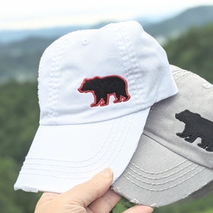 Women's Bear Hat, Black Bear Embroidered Baseball Cap, Alaska hat, Tennessee Hat, Smoky Mountains Gift Trip Vacation Gatlinburg Pigeon Forge