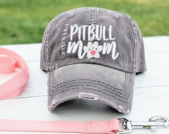Women's pitbull pittie or pit bull dog mom or mama baseball cap,  cute embroidered hat, paw print heart, large big design, gift for owner