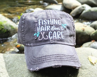 Women's Fishing Hat, fishing hat, fishing hat with hooks, fishing hair don't care hat, fishing clothing, fishing gift, fishing gear