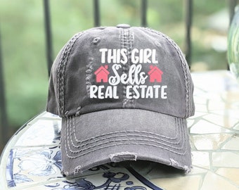 This girl sells real estate hat, women's cute real estate agent baseball cap, clothing gift present, sister friend wife mom, logo custom