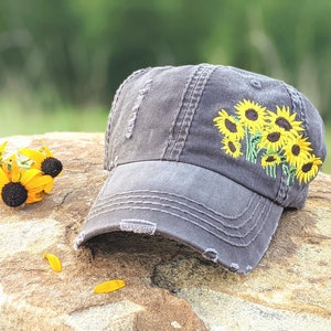 Sunflower hat embroidered sunflower baseball cap, hat with many sunflowers, gardening floral flower lover gift present clothing for her wife