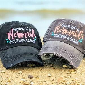 Women&#39;s mermaid hat embroidered baseball cap, soul of a or heart of a mermaid mouth of a sailor, cute beach clothing trip vacation cruise