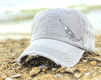 Women's Narwhal Hat, Embroidered Narwhal Cute Beach Baseball Cap, Gift Present for Nature Marine Life Lover, Mom Friend Wife Sister Daughter