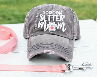 Women's Gordon Setter Dog Mom or Mama Hat, Embroidered Sewn Baseball Cap, Cute Gift Present Clothing for Her Wife Friend Sister Owner