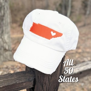 Tennessee or Custom State Hat Baseball Cap, Embroidered No Patch, North South Carolina Alabama Missouri Mississippi Ohio Florida Georgia